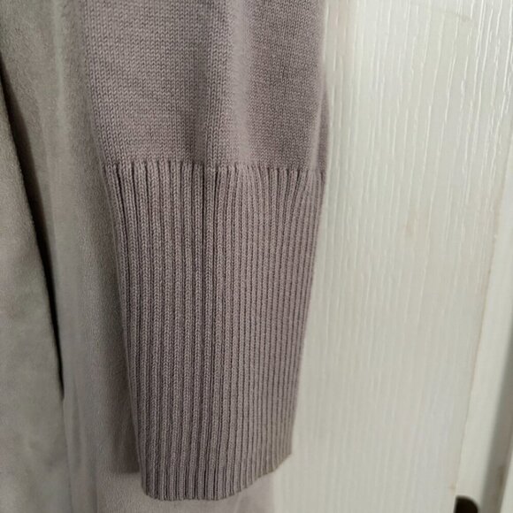 H by Halston Faux Suede Mixed Media Zip Jacket Taupe Size 14 - Picture 4 of 9